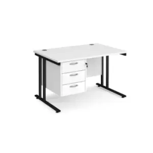 Image of Office Desk Rectangular Desk 1200mm With Pedestal White Top With Black Frame 800mm Depth Maestro 25 MC12P3KWH