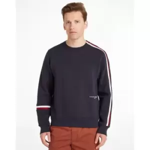 Image of Contrasting-Stripe Jumper in Cotton Mix with Crew Neck