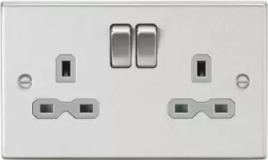 Image of KnightsBridge 13A 2G DP Switched Socket with Grey Insert - Square Edge Brushed Chrome