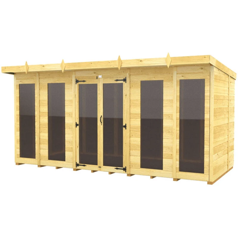 Image of Flat Pack Sheds DIY Sheds 14 x 8 Pent Summer House (Full Height Window), Brown 14X8PFHWSHFF