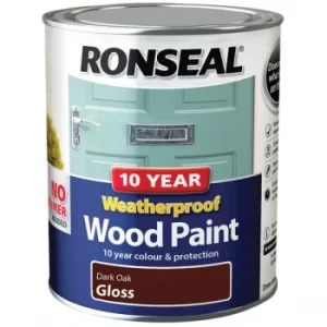 Image of Ronseal 38774 10 Year Weatherproof Wood Paint Dark Oak Gloss 750ml