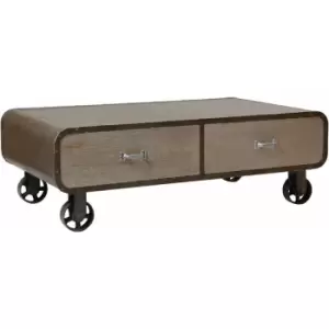 Image of Coffee Table For Living Room / Garden Low Outdoor Coffee Tables With Wheels MDF Wooden Finish Rivet Square Furniture With Storage Drawers 40 x 120 x