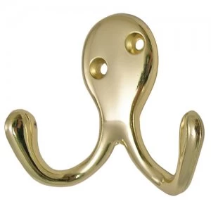 Image of Select Hardware Twin Robe Hook Brass 2 Pack