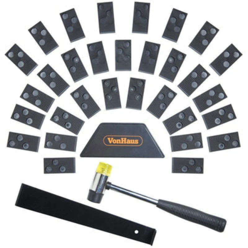 Image of Vonhaus Laminate Flooring Tools, Laminate Floor Fitting Kit With 30 Laminate Floor Spacers, Mallet, Wedge & Bar