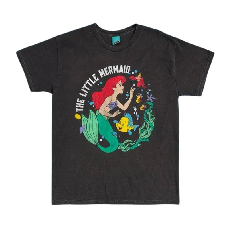 Image of The Little Mermaid Mens Under The Sea Vintage Washed T-Shirt in Black Size: Small Black Male S