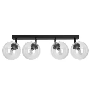 Image of Emibig Tofi Black Globe Ceiling Spotlight Bar with Clear Glass Shades, 4x E14