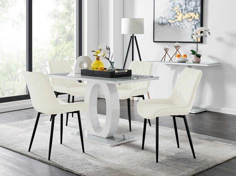 Image of FurnitureboxUK FurnitureboxUK Giovani 4 Grey Dining Table & 4 Pesaro Black Leg Chairs in Cream Cream One Size Unisex 5056542664724