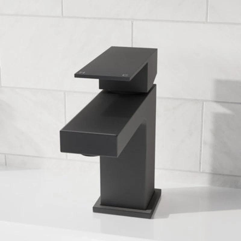 Image of Nes Home Square Single Lever Bathroom Matte Black Basin Mono Mixer Tap & Waste