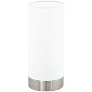 Image of Table Lamp Colour Satin Nickel Shade White Fabric Touch On/Off Bulb E27 1x40W