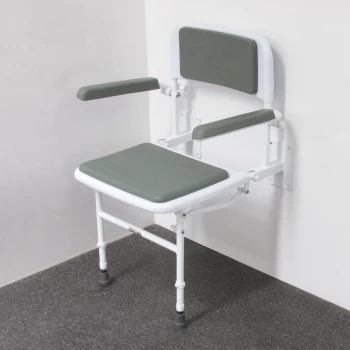 Image of Grey Wall Mounted Folding Shower Seat With Arms - Nymas