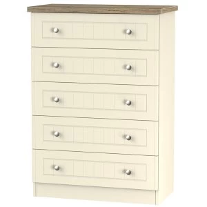 Image of Robert Dyas Wilcox Ready Assembled 5-Drawer Chest of Drawers - Cream Ash