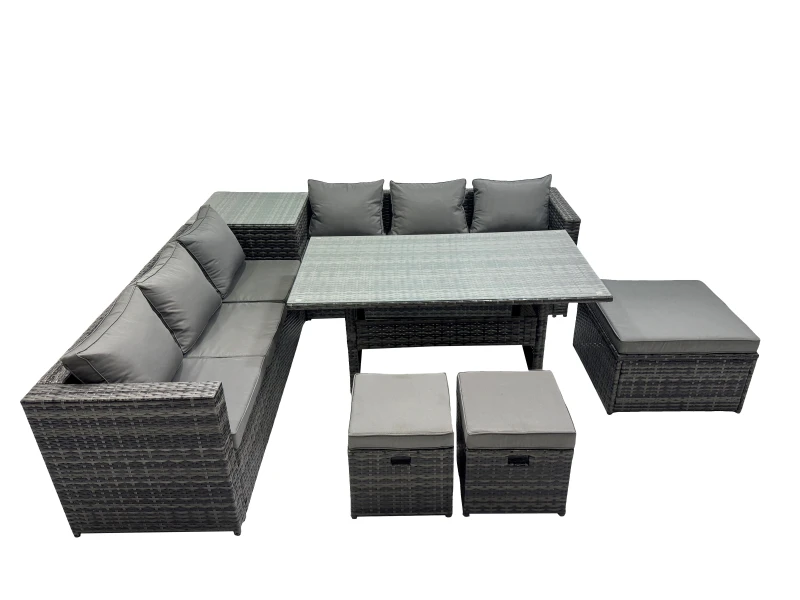 Image of Fimous 9 Seater Outdoor Corner Sofa Set Garden Rattan Furniture Set in Dark Grey Dark Grey Unisex