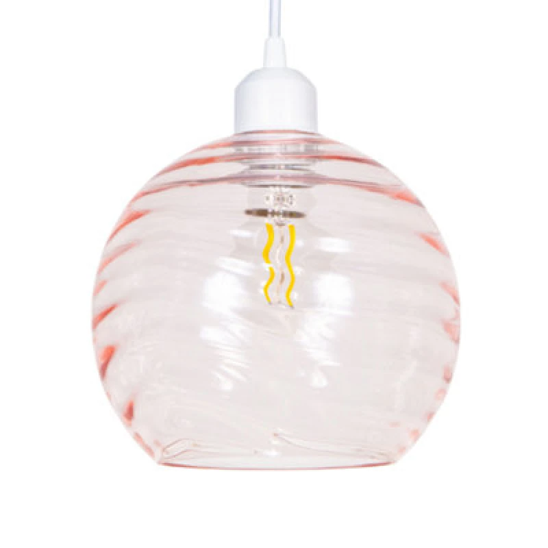 Image of Happy Homewares Modern Designer Pink Circular Ribbed Glass Non Electric Pendant Lamp Shade