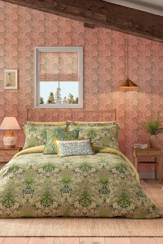 Image of Morris & Co Morris & Co 'Hyacinth' Duvet Cotton Cover Set in Green Size: Single Green Single Unisex 5016709686594