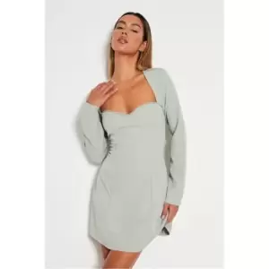 Image of I Saw It First Sage Woven Milkmaid Long Sleeve Skater Dress - Green
