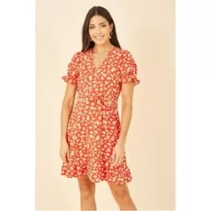 Image of Mela London Red Daisy Print Wrap Dress - Red