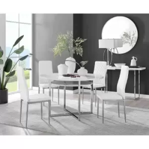 Image of Furniture Box Adley White High Gloss Storage Dining Table and 4 White Milan Chrome Leg Chairs