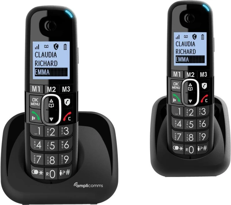 Image of AMPLICOMMS BigTel 1502 Duo Cordless Phone - Twin Handset, Black 3700601423457