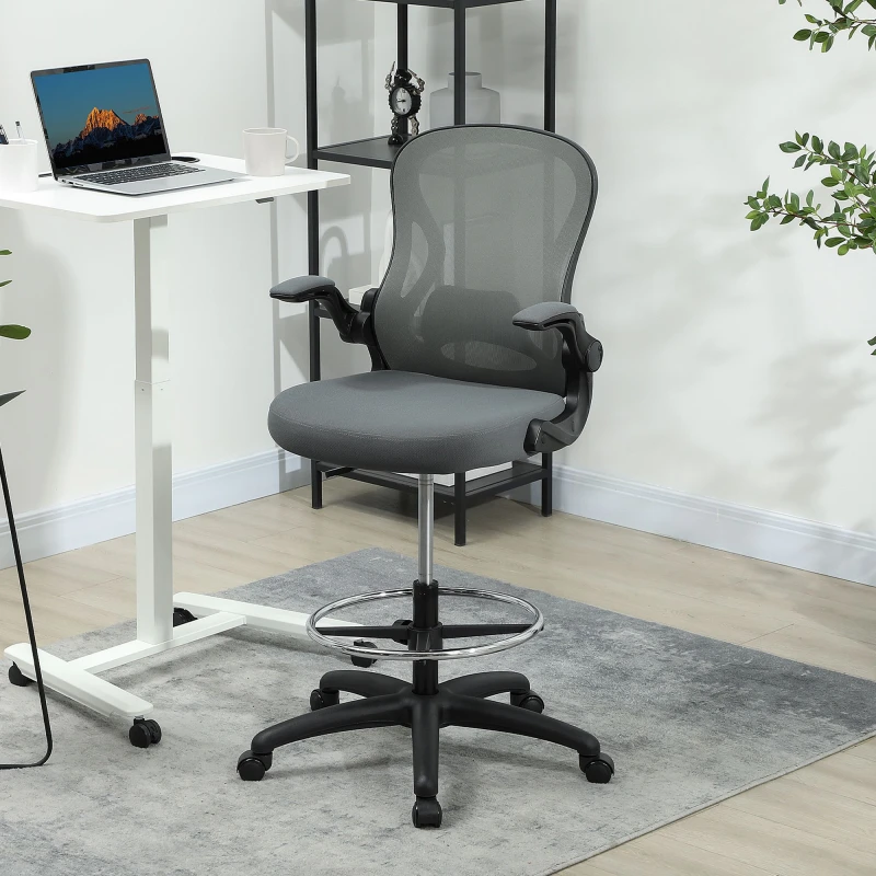 Image of Vinsetto Standing Desk Chair with Adjustable Footrest, Charcoal Grey 921-628V71CG