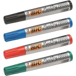 Image of Original Bic Marking 2300 Chisel Tip Permanent Marker Line Width 3.1 5.3mm Assorted Colours Pack of 4 Pens