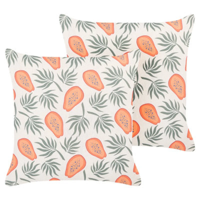 Image of Beliani Set Of 2 Decorative Cushions Avens 45 X 45cm Multicolour Plant Pattern