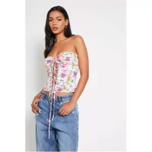 Image of I Saw It First White Floral Print Tie Detail Crop Top - White