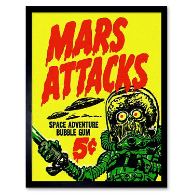 Image of Artery8 Advert Mars Attacks Bubblegum Alien Monster Saucer Framed Wall Art Print