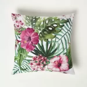 Image of Botanical Flower Outdoor Cushion 45 x 45cm - Green & Pink - Homescapes