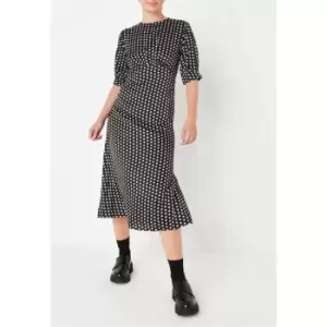 Image of Missguided Polka Dot Ruched Satin Midaxi Dress - Black