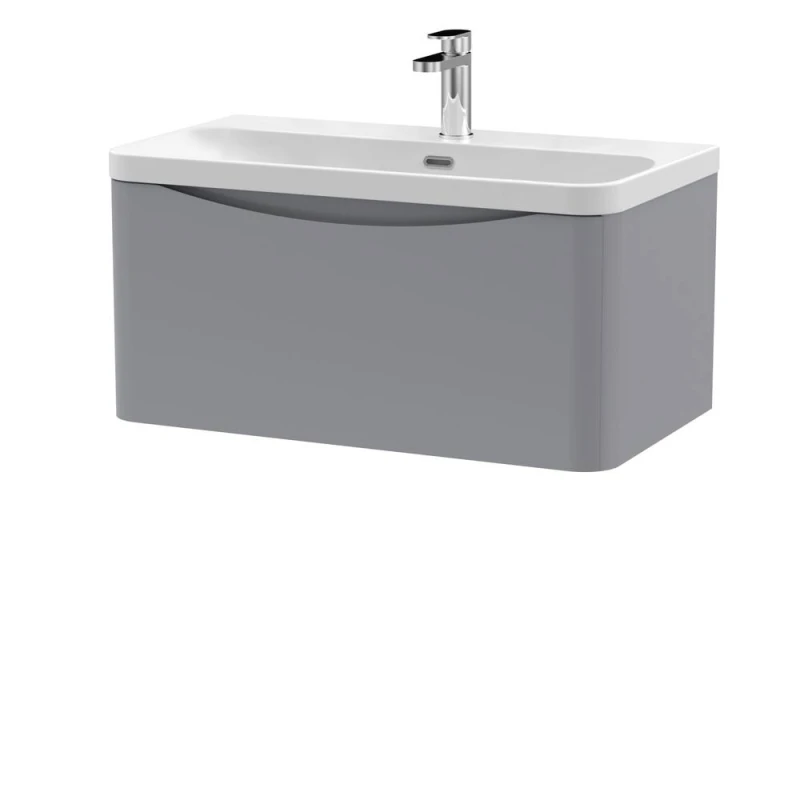 Image of Balterley Arch Bathroom Wall Hung 1 Drawer Vanity, Ceramic Basin, Grey, 800mm in Grey Grey Unisex