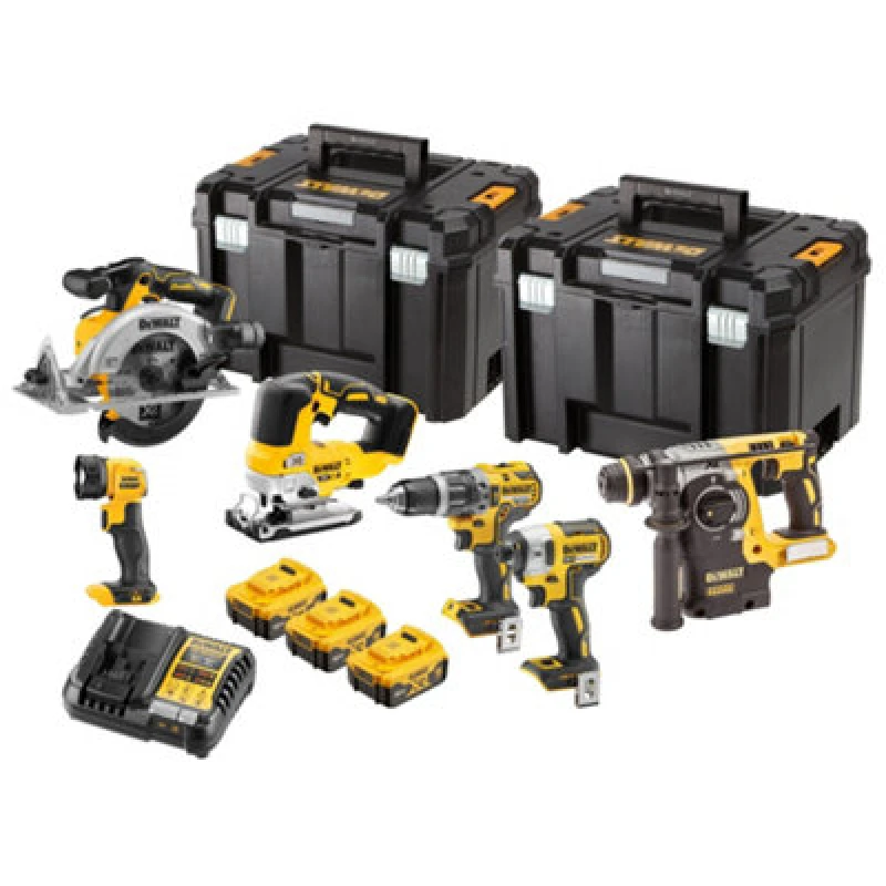 Image of DEWALT DEWALT DCK690P3T-GB 18V 6 piece BL XR Cordless Kit with 3 x 5Ah Batteries & TSTAK