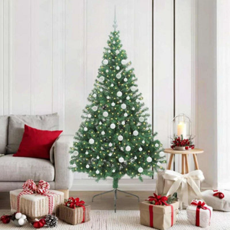 Image of vidaXL Artificial Pre-lit Christmas Tree with White Balls Green 180cm PVC, Green 3397014