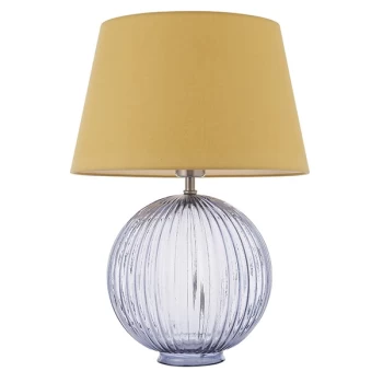 Image of Evie Table Lamp Smokey Grey Ribbed Glass & Yellow Cotton 1 Light IP20 - E27