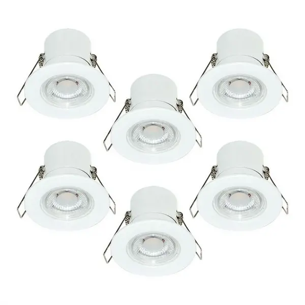 Image of Luceco Luceco F-Eco 5W Cool White Dimmable LED Fire Rated Fixed Downlight - White - Pack of 6