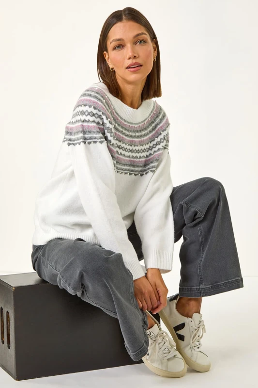 Image of Roman Womens Pearl Embellished Printed Jumper in Ivory Size: 12 Ivory Female 12