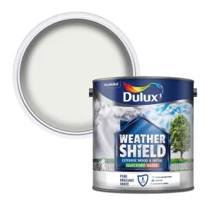 Image of Dulux Weathershield Exterior Quick Dry Pure Brilliant White Gloss Paint 2.5L