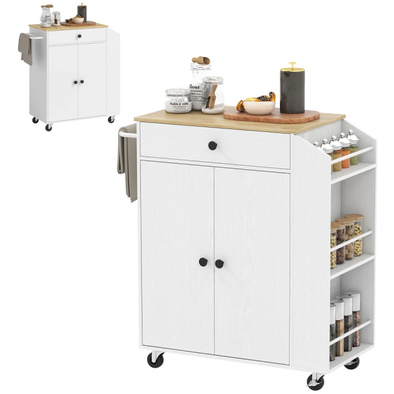 Image of HOMCOM HOMCOM Kitchen Island with 3-Tier Spice Rack, Kitchen Cart with Towel Rack in White White One Size Unisex 5063603056428