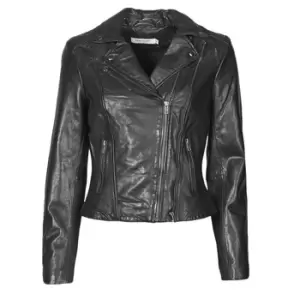 Image of Naf Naf CAMILLA womens Leather jacket in Black - Sizes UK 6,UK 8,UK 10,UK 12,UK 14