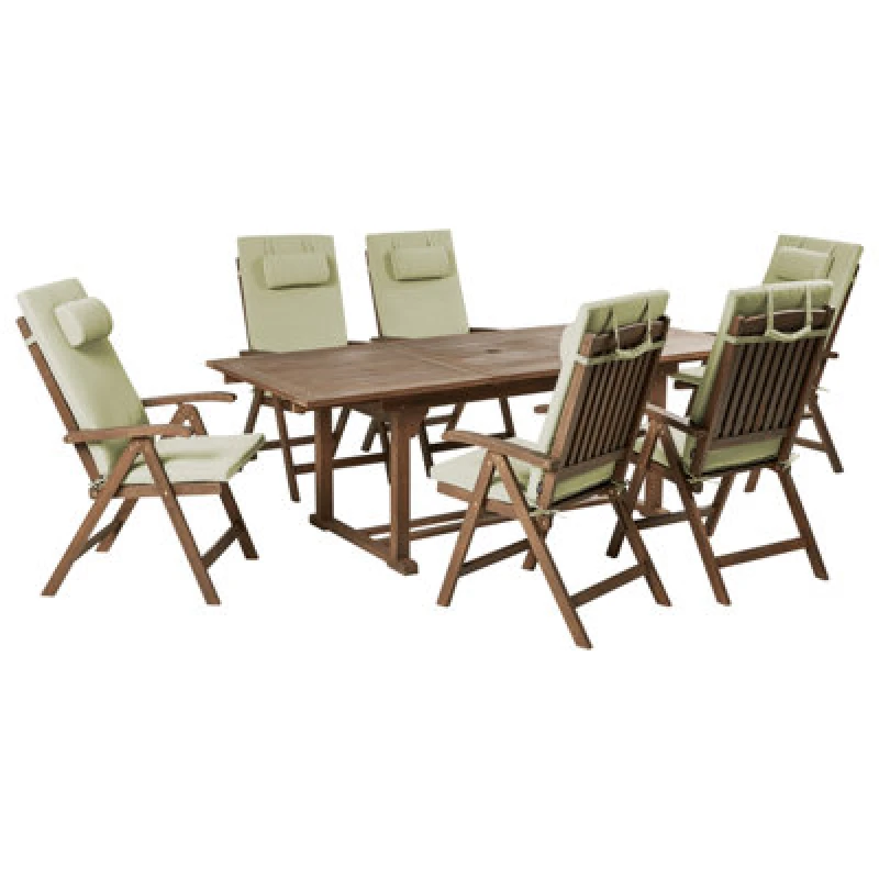 Image of Beliani Garden Dining Set 6 Seater Amantea Premium Acacia Wood Green