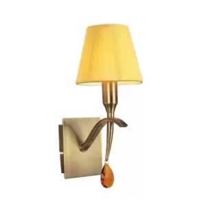 Image of Siena Wall Lamp Switched 1 Light E14, Antique Brass With Amber Cream Shade And Amber Crystal