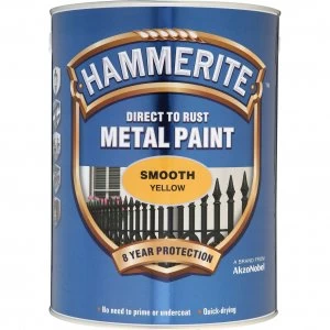Image of Hammerite Smooth Finish Metal Paint Yellow 5000ml
