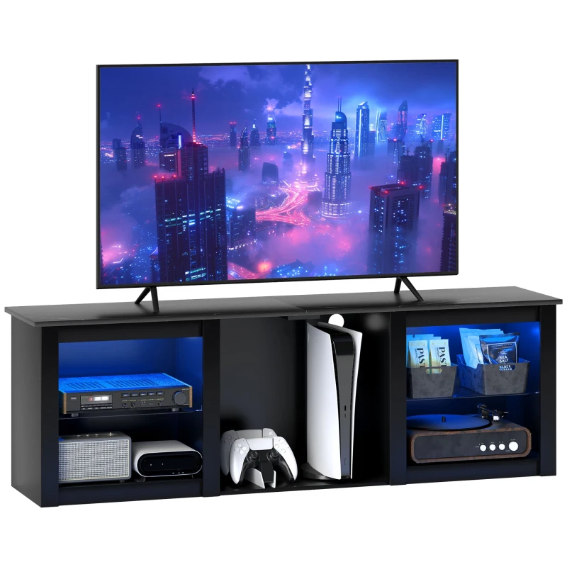 Image of HOMCOM 160cm TV Unit W/ LED Lights For 65" TV Modern TV Stand Cabinet Black TJ Hughes 5063603299726