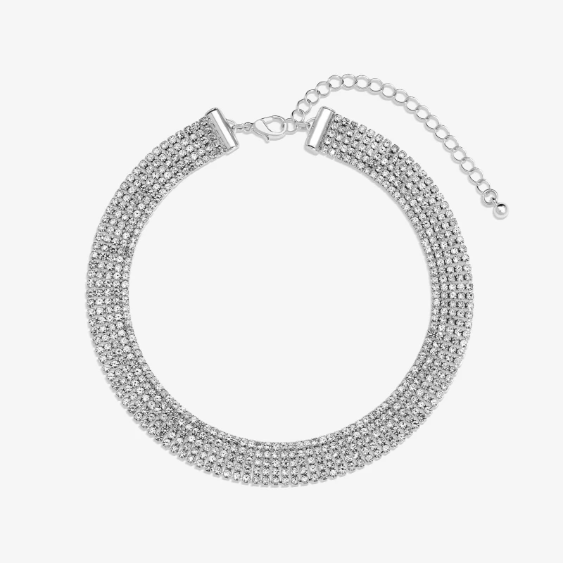 Image of Mood Silver Crystal Fixed Diamante Choker Necklace Jewellery Sets One Size Silver 72749011000