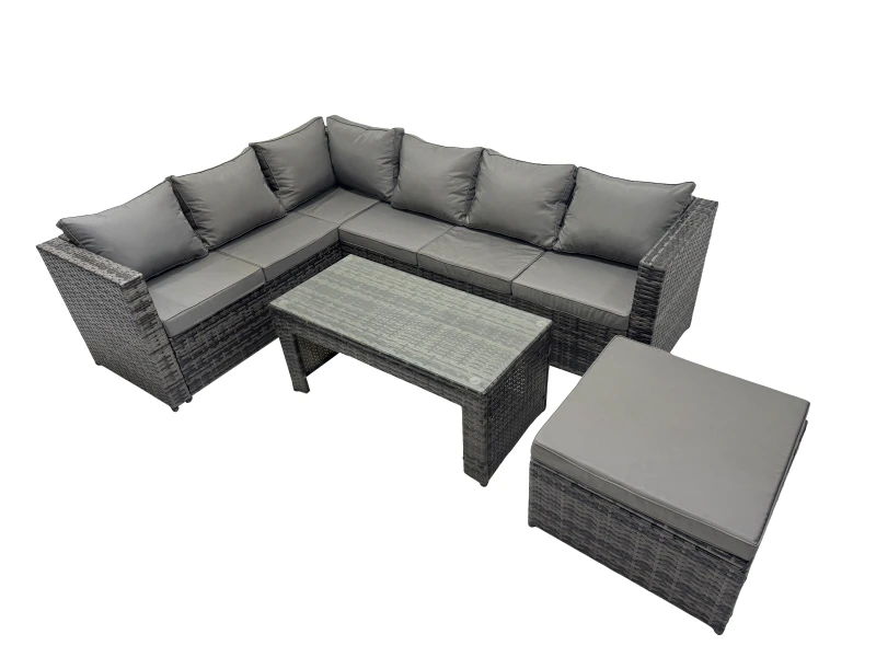 Image of Fimous 4 Pieces Garden Furniture Corner Sofa &Big Footstool Dark Grey Mixed Dark Grey Unisex