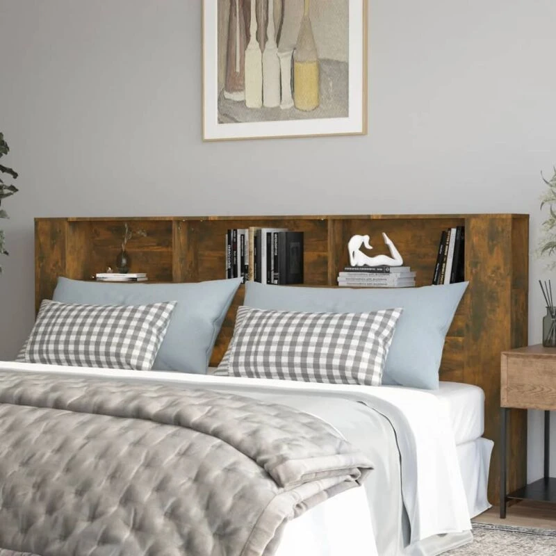 Image of Vidaxl Headboard Cabinet Smoked Oak 220X18.5X104.5 Cm, Brown 817282