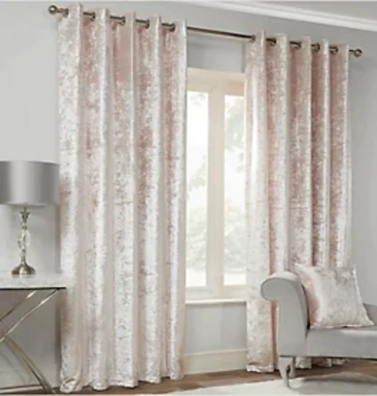 Image of Alan Symonds - Luxury Modern Crushed Velvet Blush Fully Lined Ready Made Eyelet Ring Top Curtains 66x54 - Blush CVBLU6654