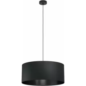 Image of Pendant Ceiling Light Colour Black Shade Large Round Black Fabric Bulb E27 1x40W