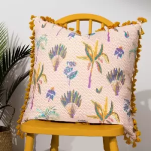 Image of Chamae Floral Tasselled Cushion Coral / 50 x 50cm / Polyester Filled