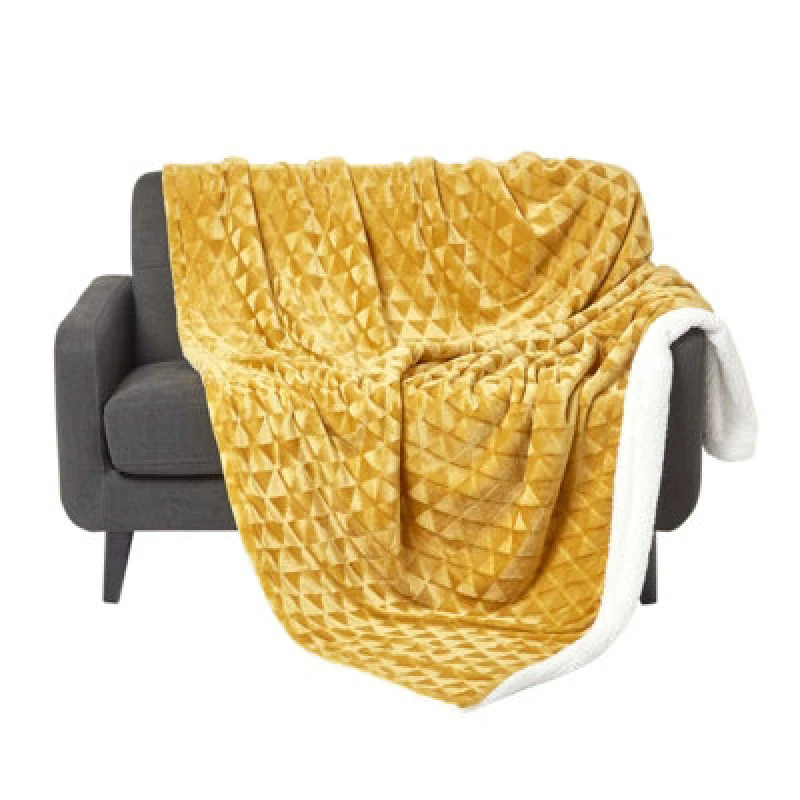 Image of Homescapes Geometric Triangle Velvet Throw Mustard