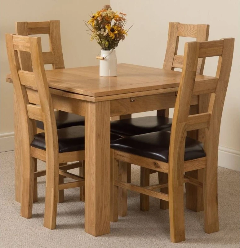 Image of Thats Furniture Richmond 90-150cm Square Oak Extending Dining Table & 4 Yale Chairs in Brown Brown Unisex